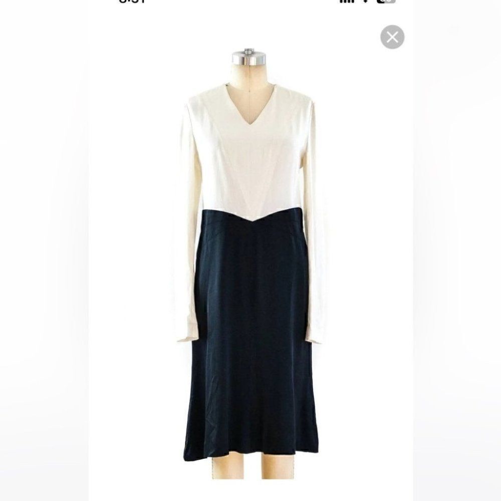 CHANEL BLACK AND WHITE SATIN DRESS